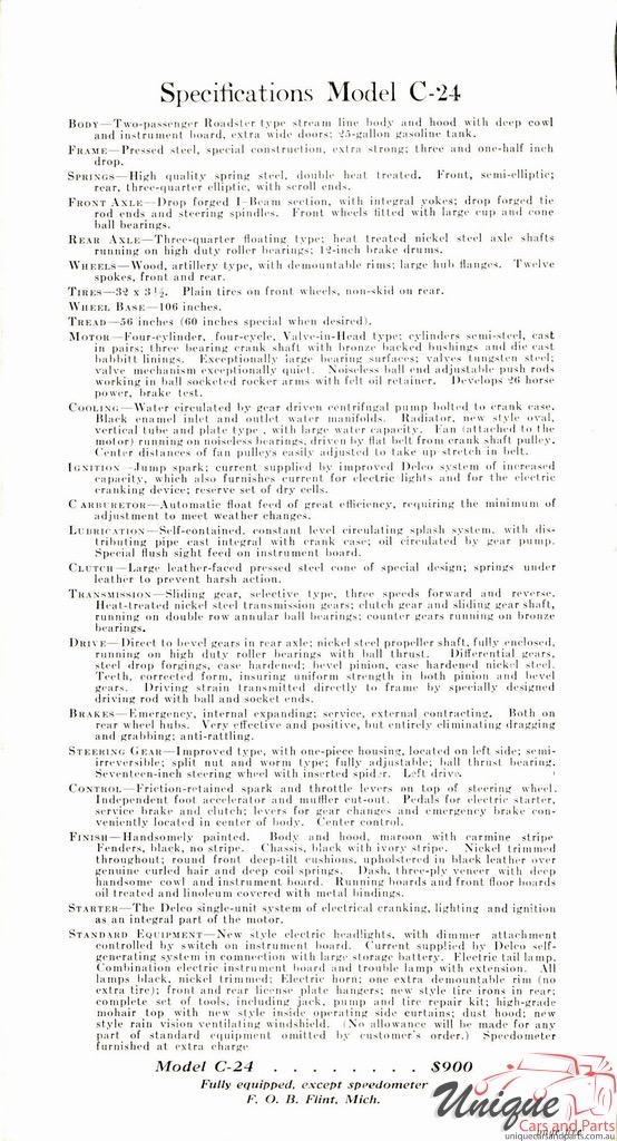 1915 Buick Specifications Folder Page 2